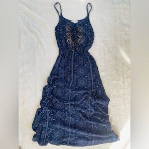 Lovestitch Navy Blue Maxi Dress with Gold Accents